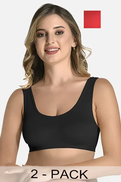 FIMS Fashion Women Nylon & Elastane Air Sports Bra Pack of 2 Black Red