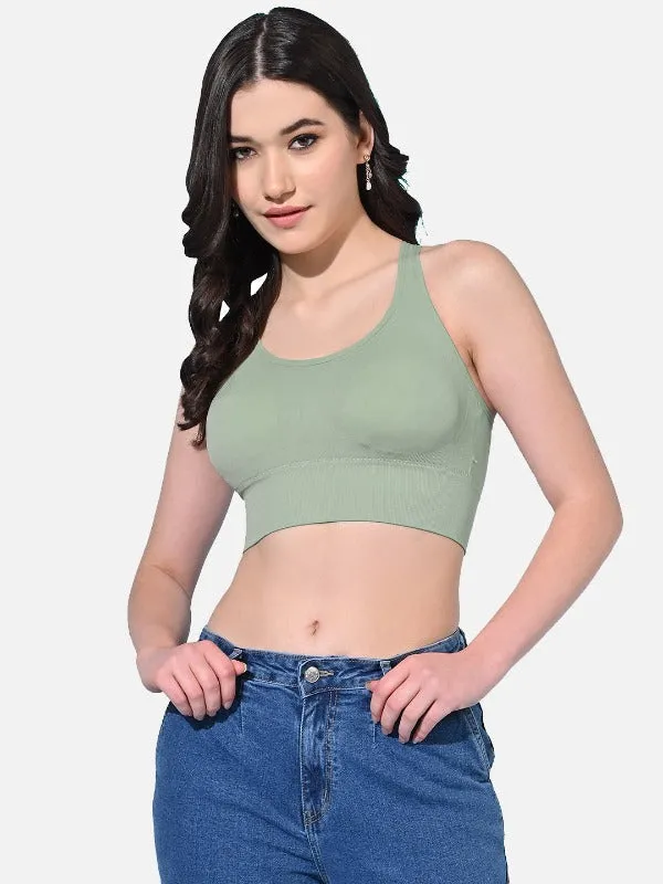 FIMS Fashion Women Polyester & Elastane Removable Padded Sports Bra Pack of 2 Beige Green