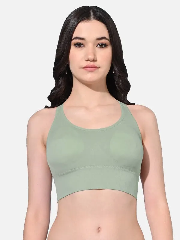 FIMS Fashion Women Polyester & Elastane Removable Padded Sports Bra Pack of 2 Beige Green