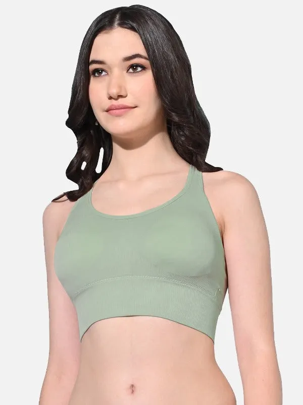 FIMS Fashion Women Polyester & Elastane Removable Padded Sports Bra Pack of 2 Beige Green