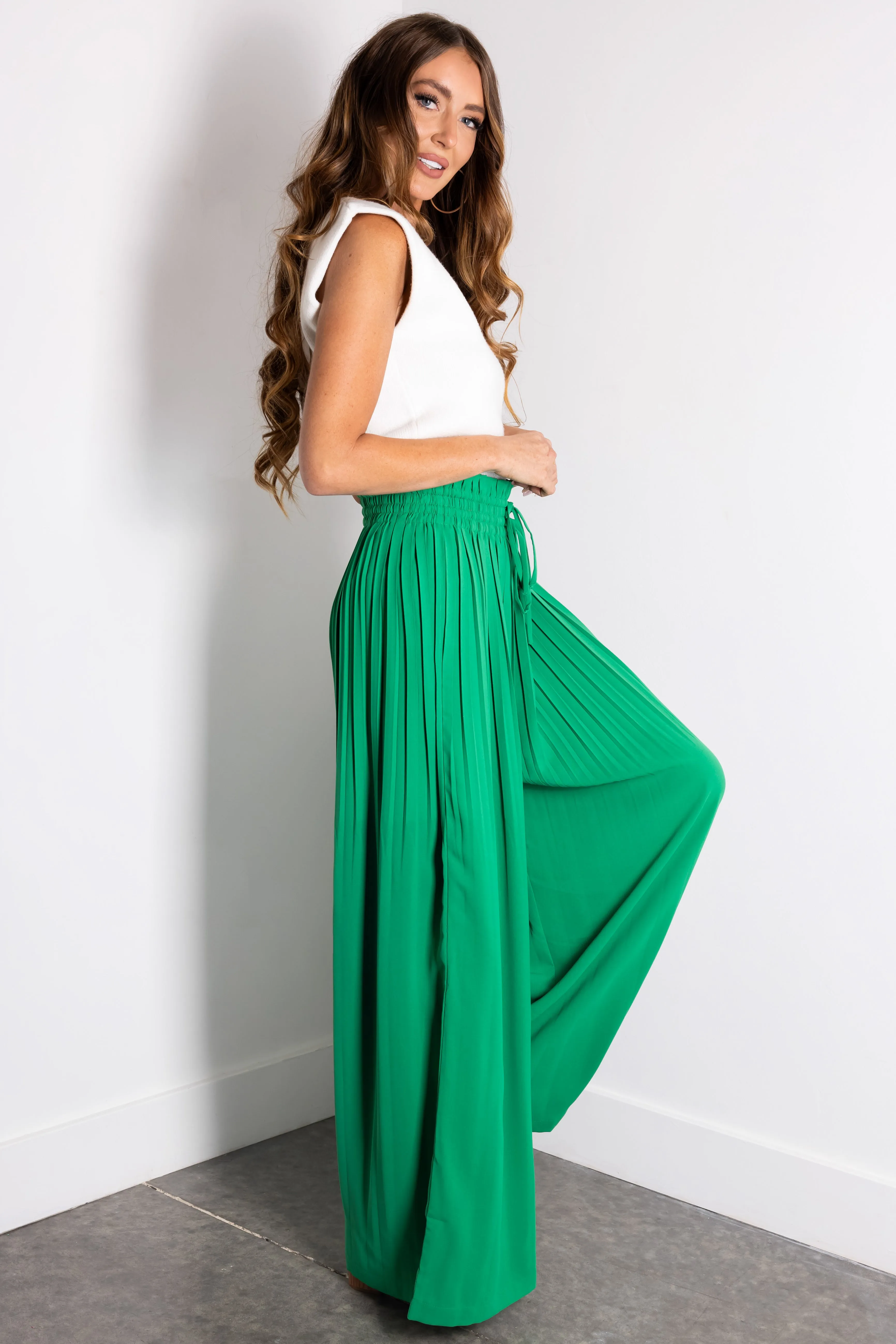 Flying Tomato Jade Pleated Wide Leg Woven Pants