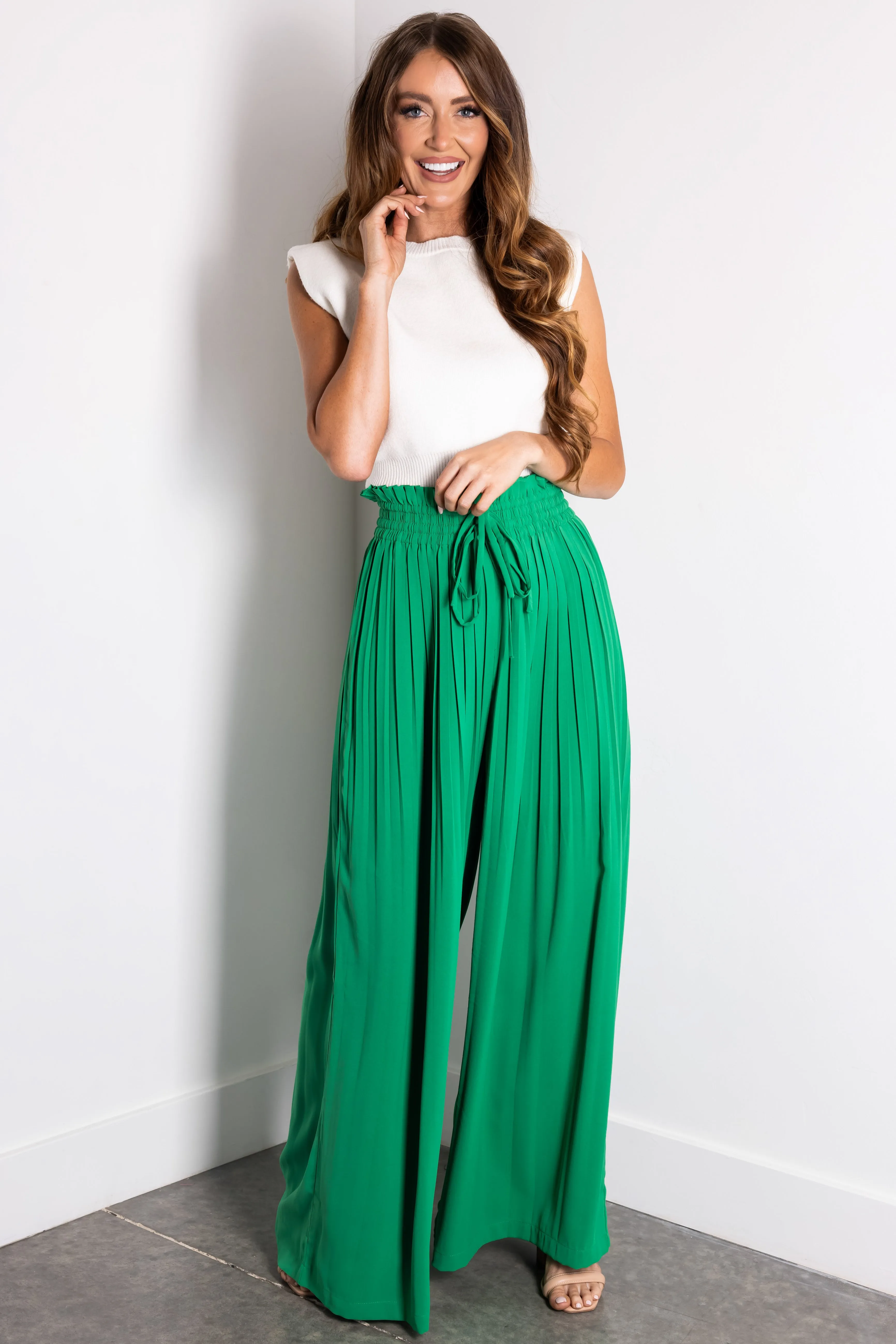 Flying Tomato Jade Pleated Wide Leg Woven Pants