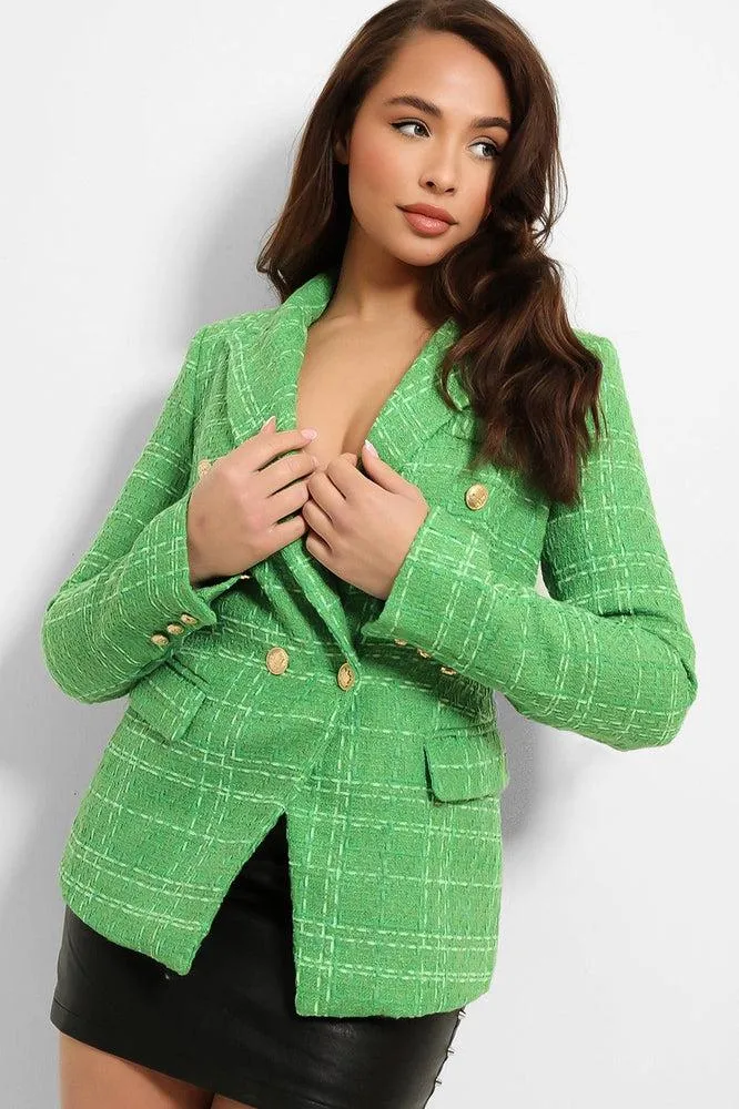 Gold Military Buttons Boucle Double Breasted Blazer