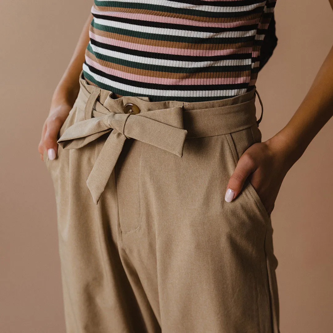 Heather Khaki Bow Belt Pants