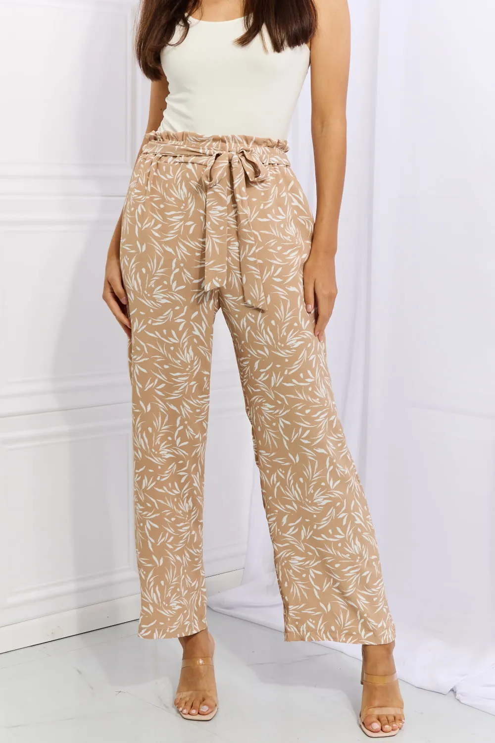 Heimish Right Angle Full Size Geometric Printed Pants in Tan