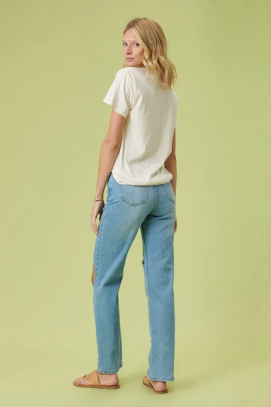 High Rise Distressed Wide Leg Jeans