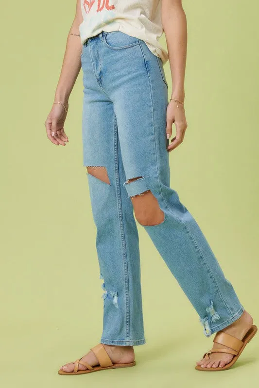 High Rise Distressed Wide Leg Jeans