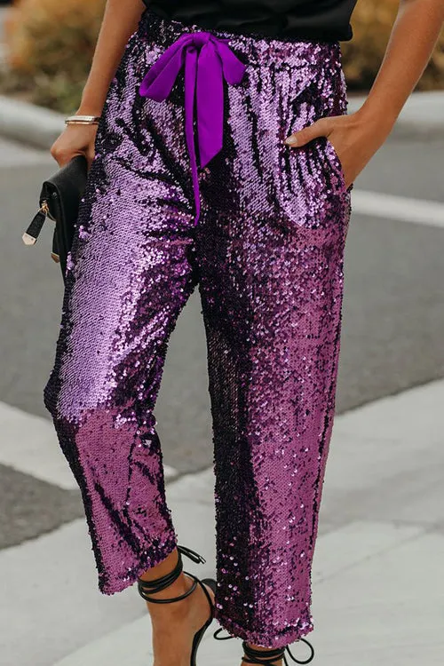 Holiday Ready Golden Sequin Bowknot Pants - 3 Colors