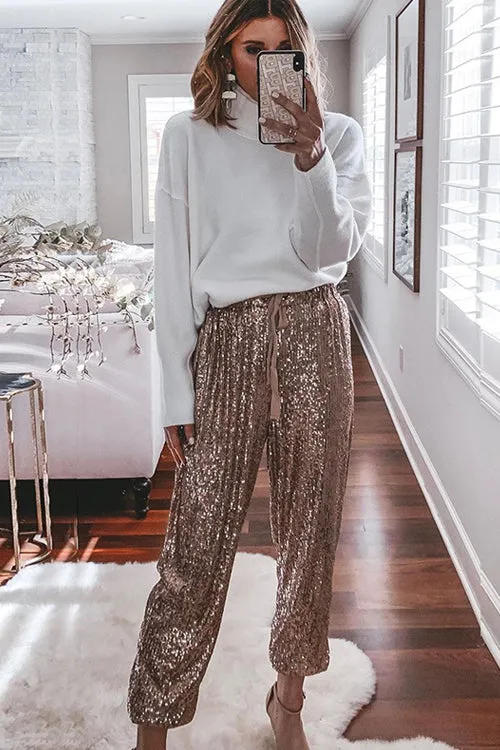 Holiday Ready Golden Sequin Pants