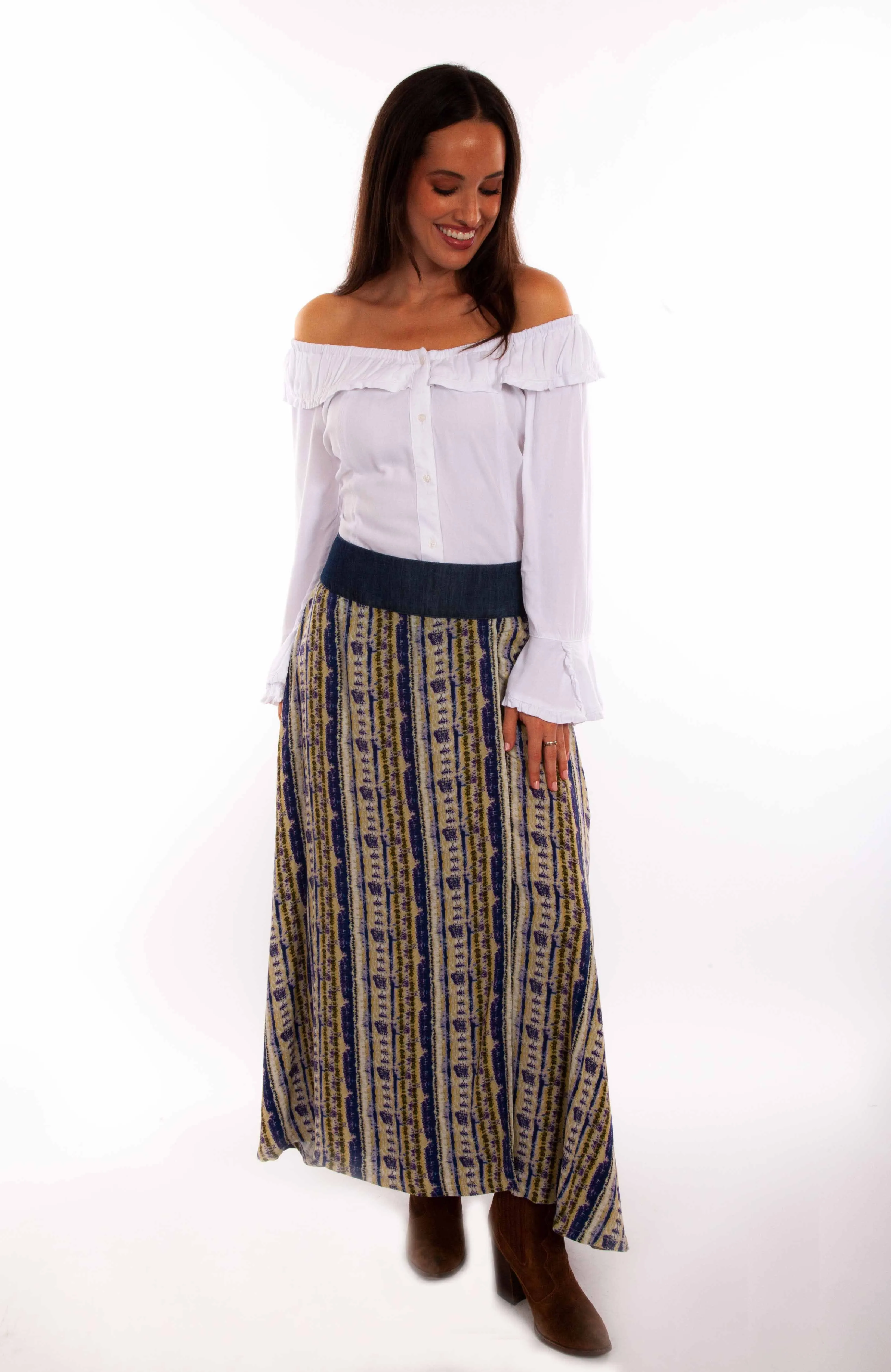 Honey creek purple wrap skirt w/denim waist band tie