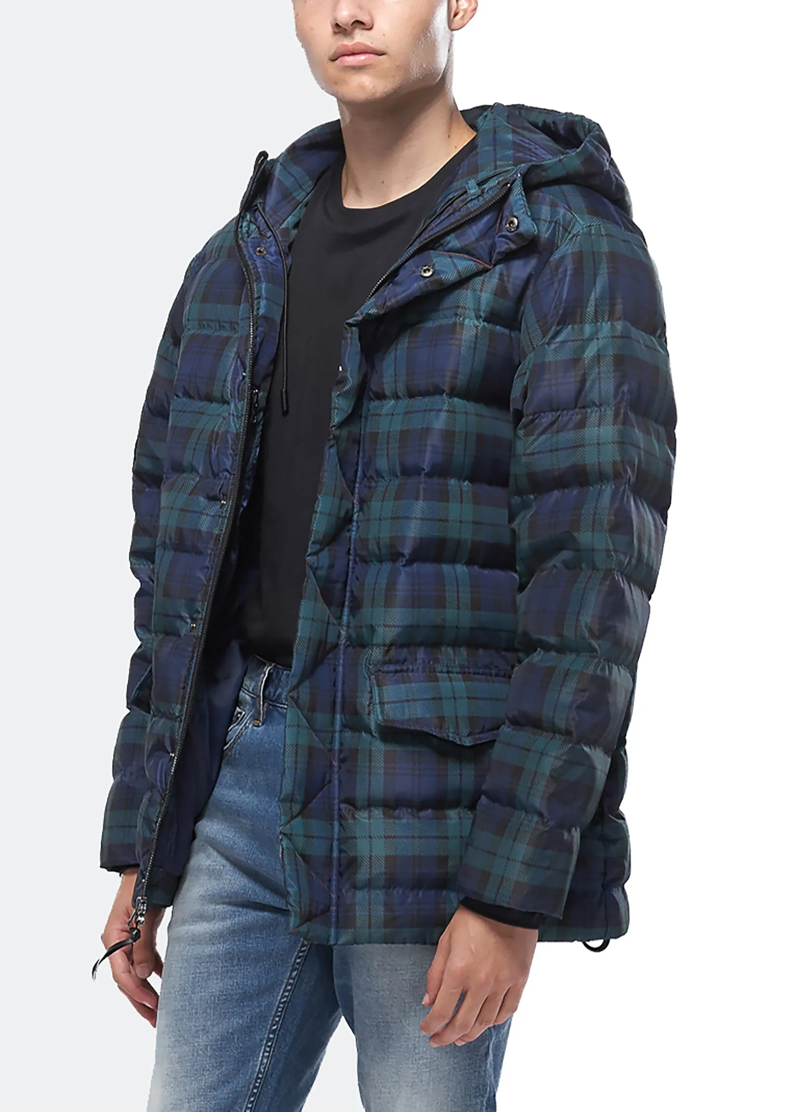 Konus Men's Plaid Duck Down Parka in Hunter