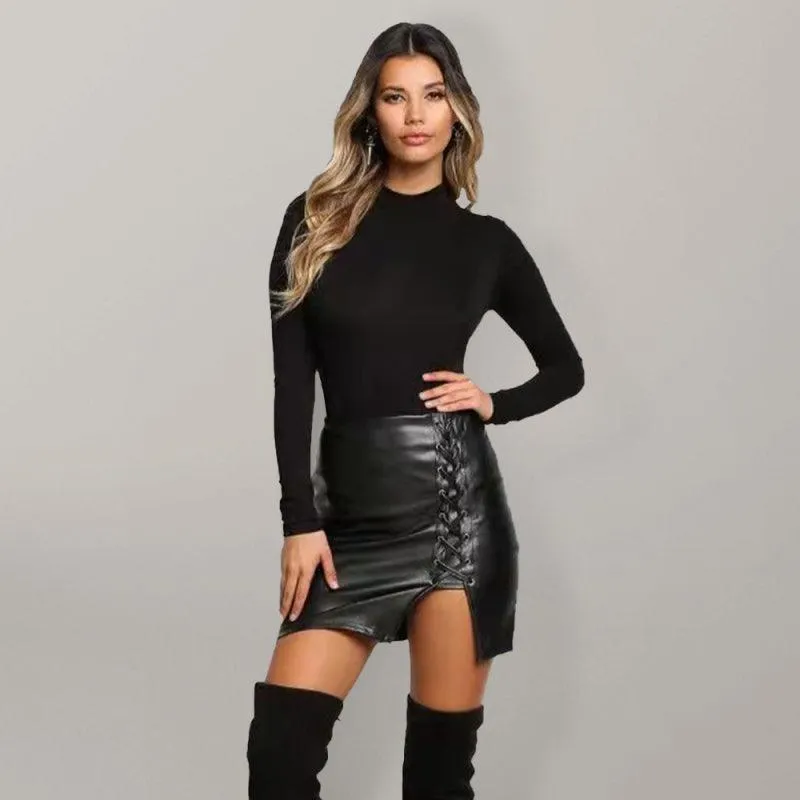 Lace Up Faux Leather Mini Skirt