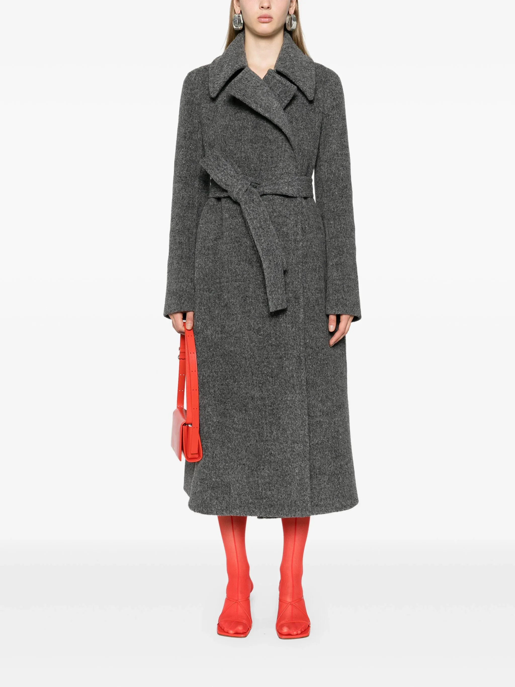 Long Slim Double Breasted Belt Coat