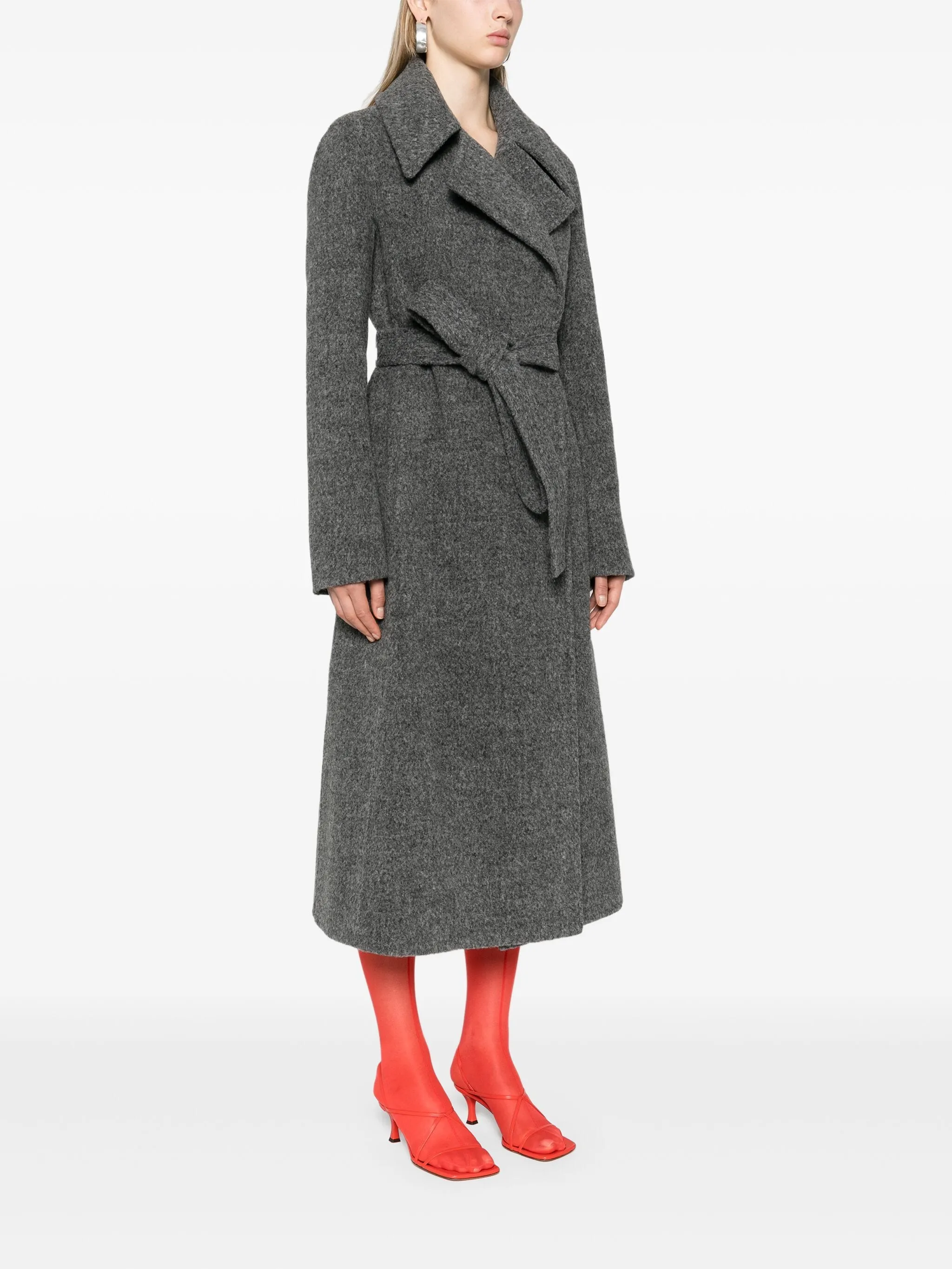 Long Slim Double Breasted Belt Coat