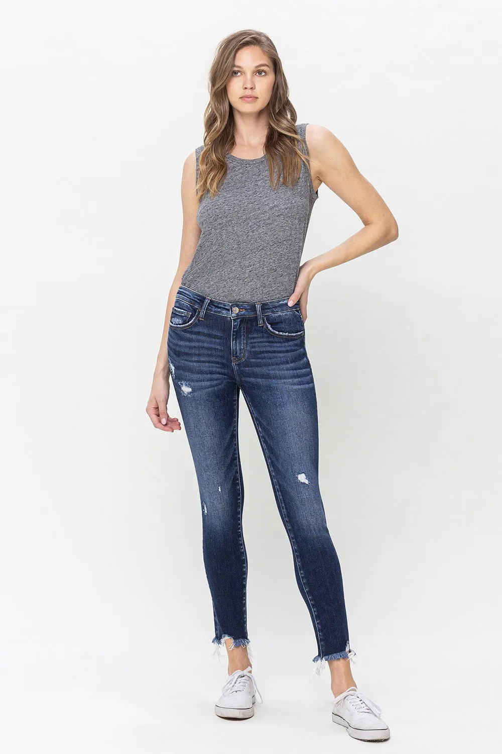 LOVERVET | The Verifiable Mid Rise Raw Hem Skinny Denim Jean