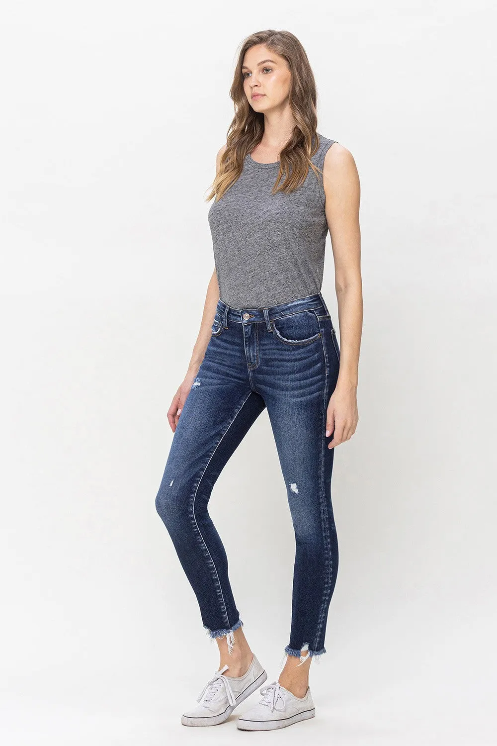 LOVERVET | The Verifiable Mid Rise Raw Hem Skinny Denim Jean