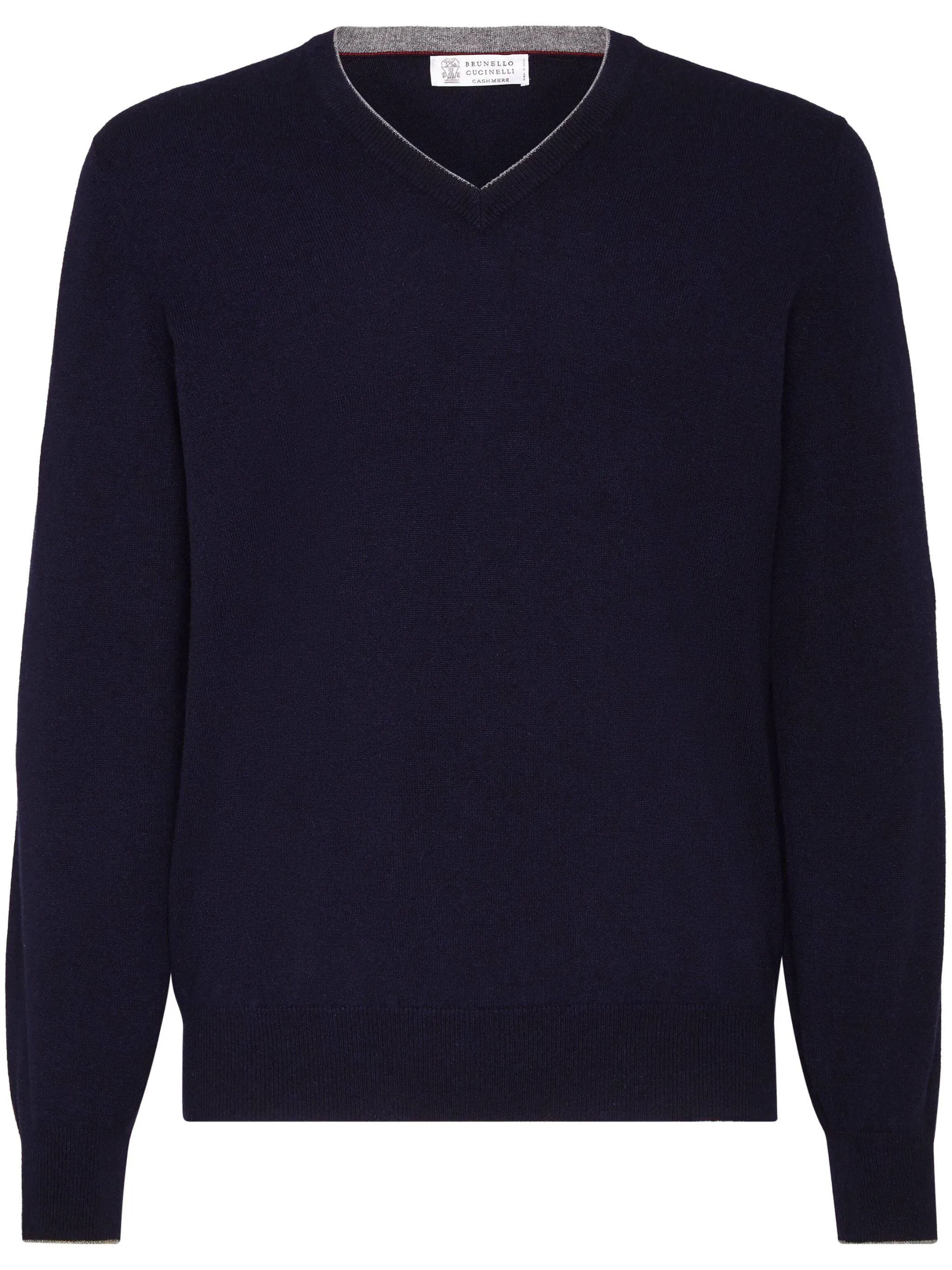 Navy Blue Cashmere V-neck Sweater