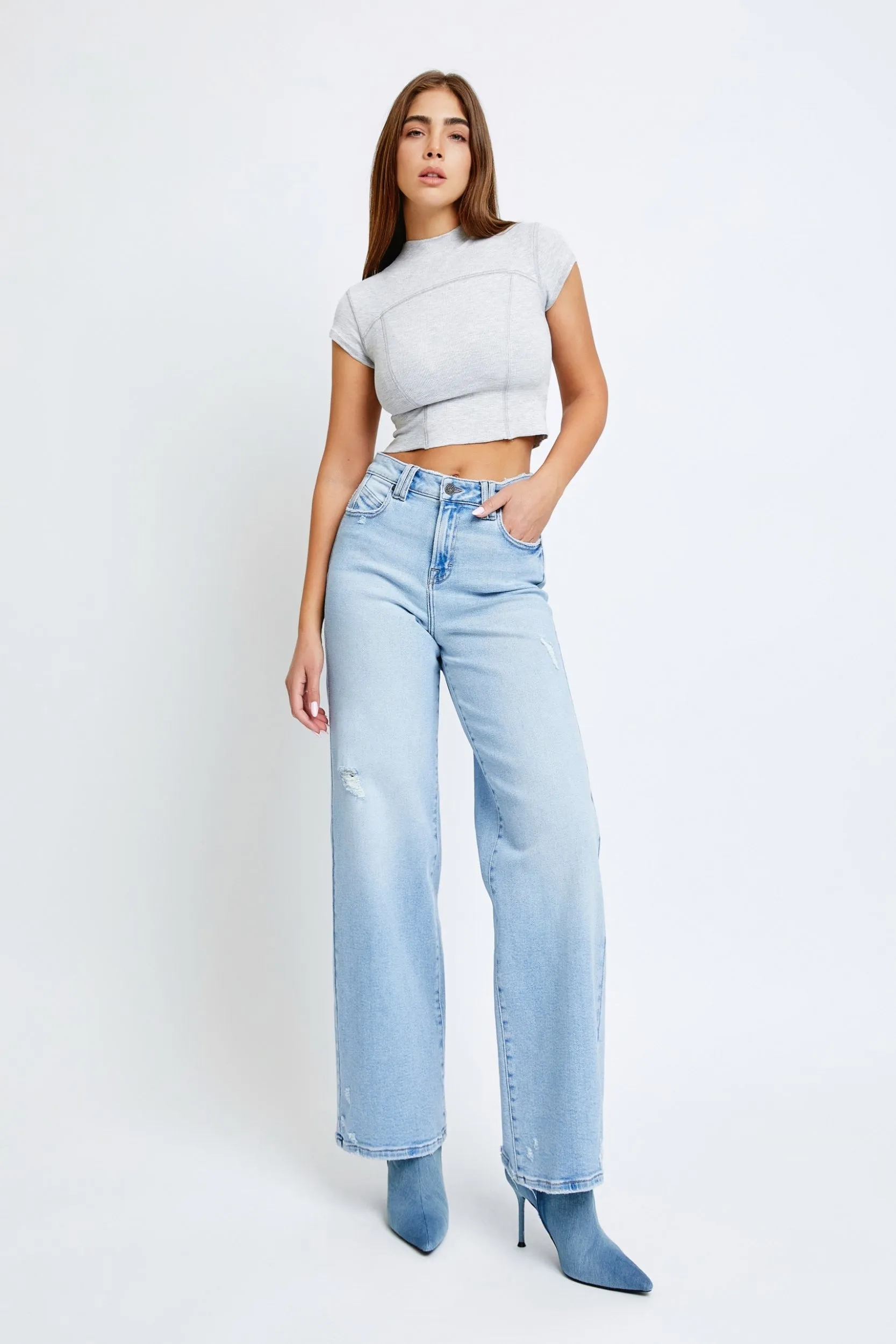 NORI Distressed Wide Leg Jeans