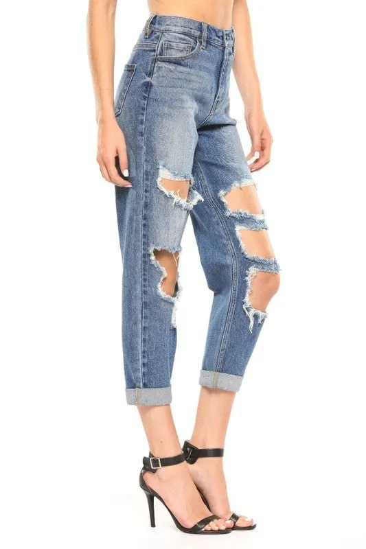 ONE LEFT!!! Distressed Mom Jeans