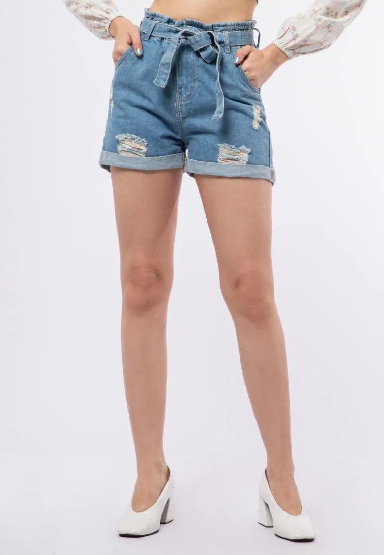 Paperbag Denim Short Pants