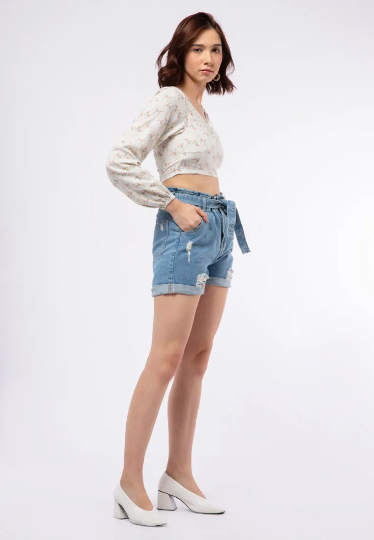 Paperbag Denim Short Pants