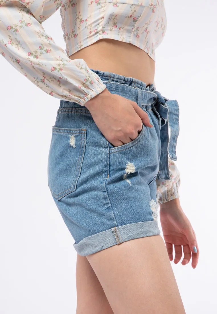 Paperbag Denim Short Pants