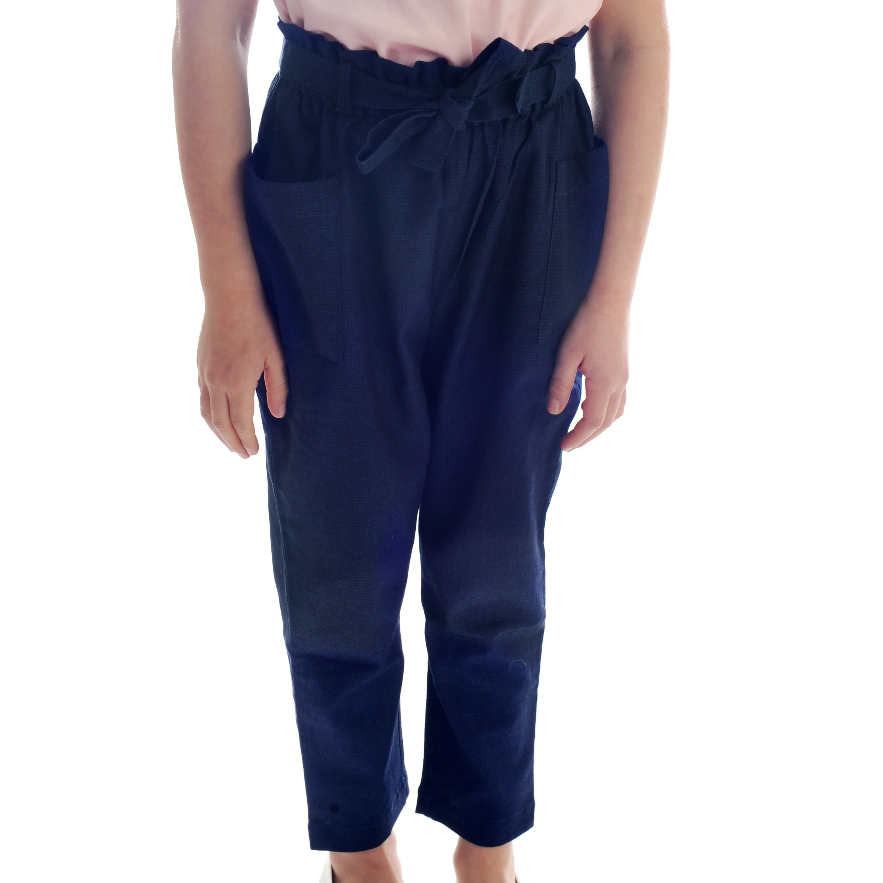 Paperbag Pant with Belt & Pockets in Blue