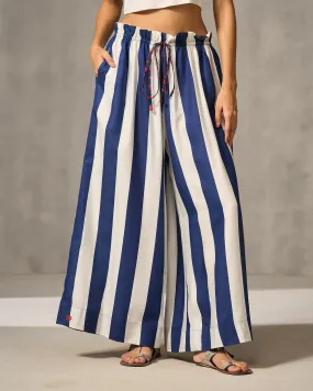 Paperbag Waist Pants - Navy & Ivory Print