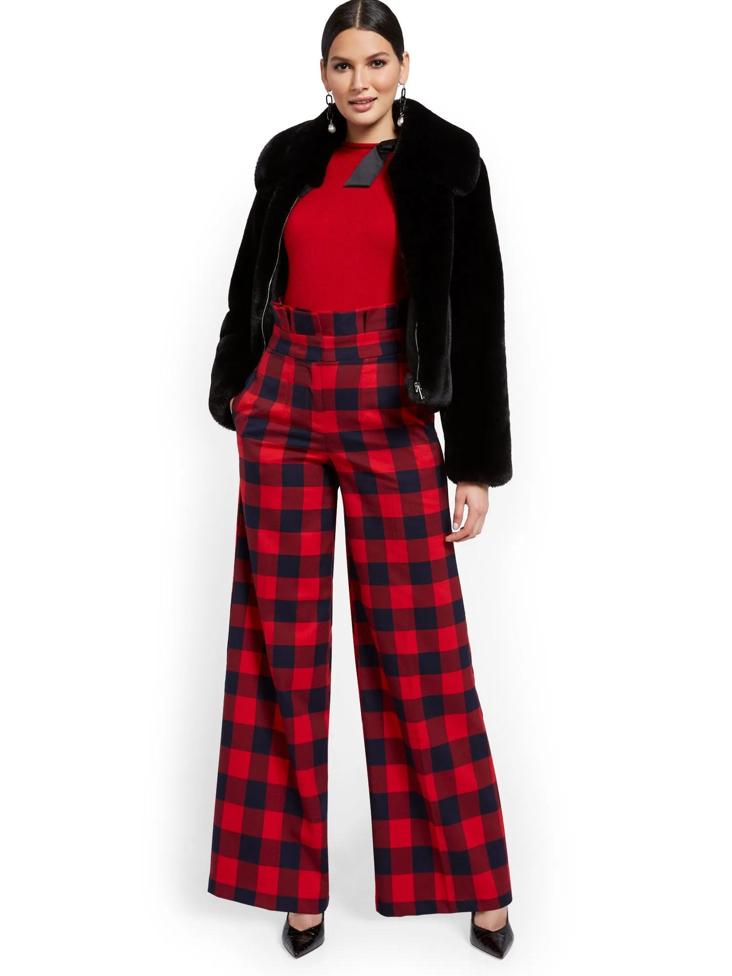 Petite Buffalo Check Paperbag-Waist Pant