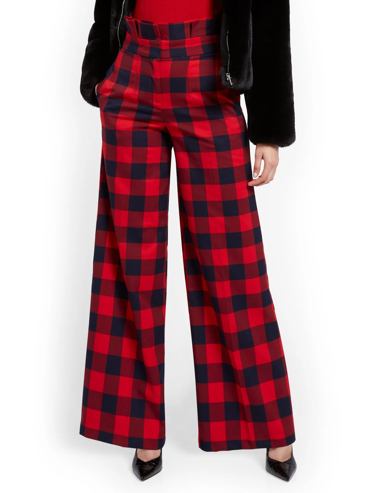 Petite Buffalo Check Paperbag-Waist Pant