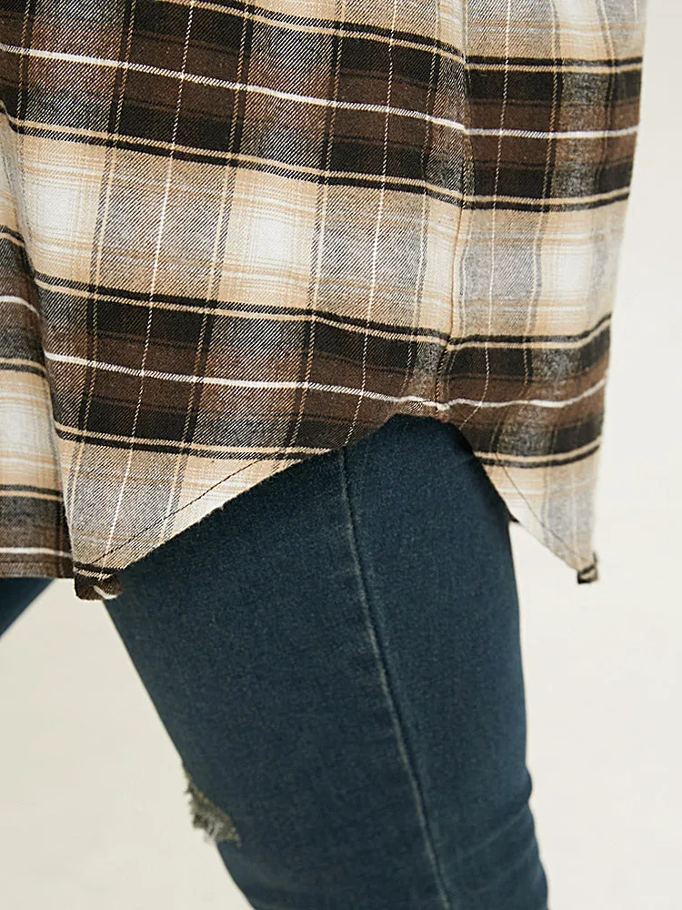 Plaid Button Up Hooded Patchwork Shacket