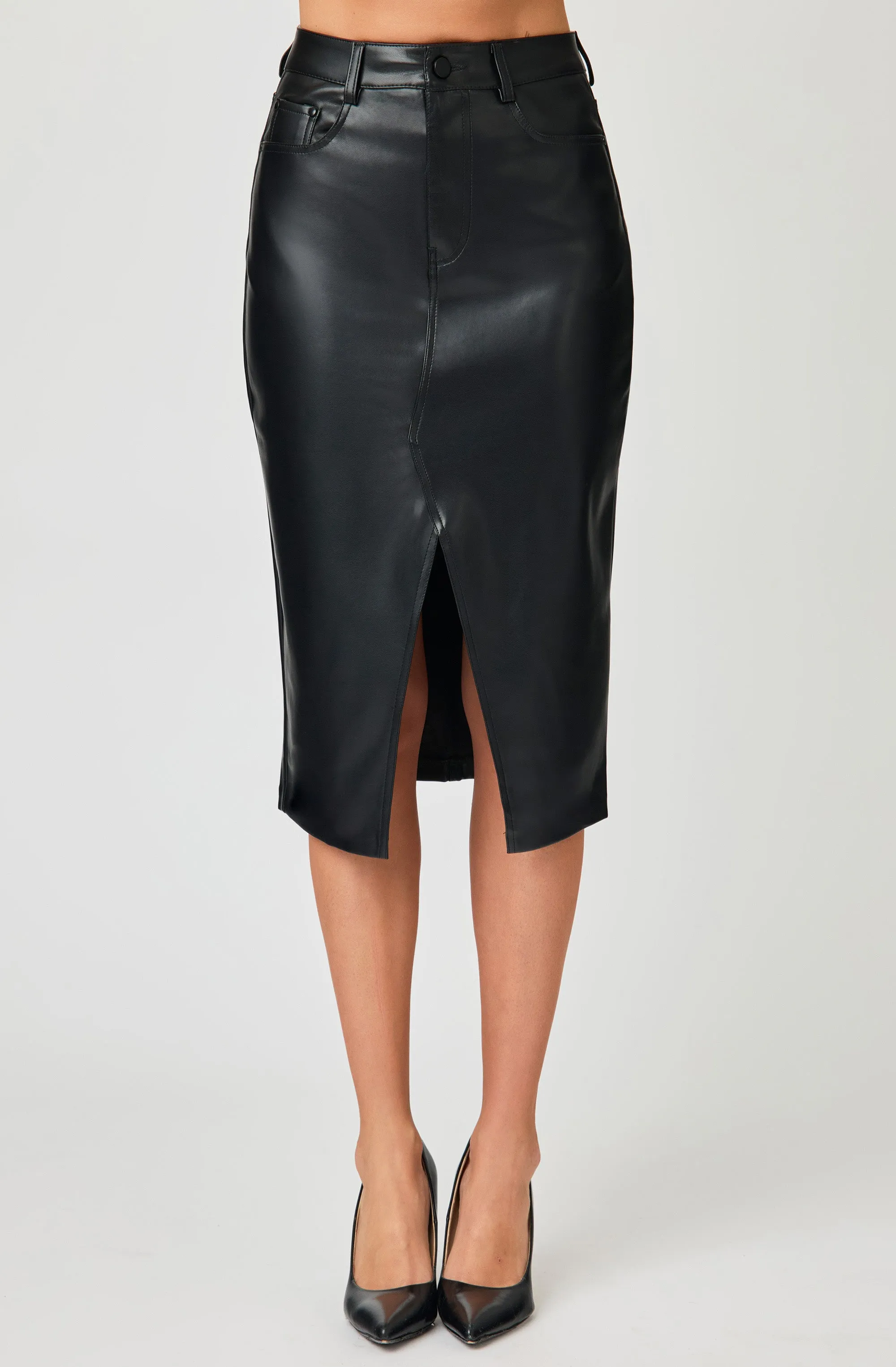 PU Leather Skirt with Slit