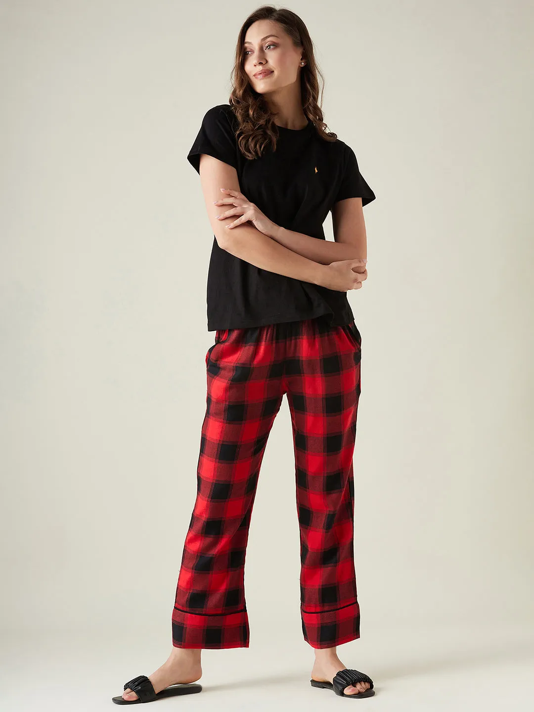 Red plaid lounge set with t-shirt