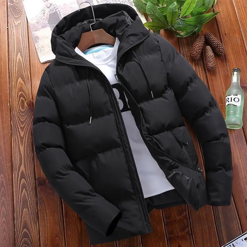 Riolio Autumn Winter Warm Parkas Male Long Sleeve Hooded Zip Korean Slim Solid Coats Outwear