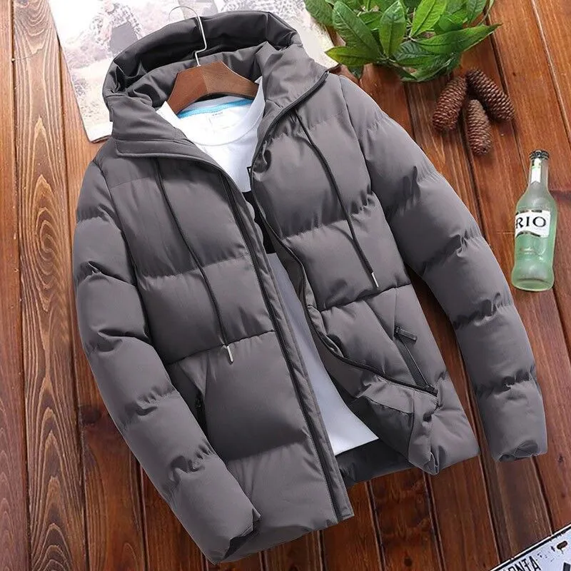 Riolio Autumn Winter Warm Parkas Male Long Sleeve Hooded Zip Korean Slim Solid Coats Outwear