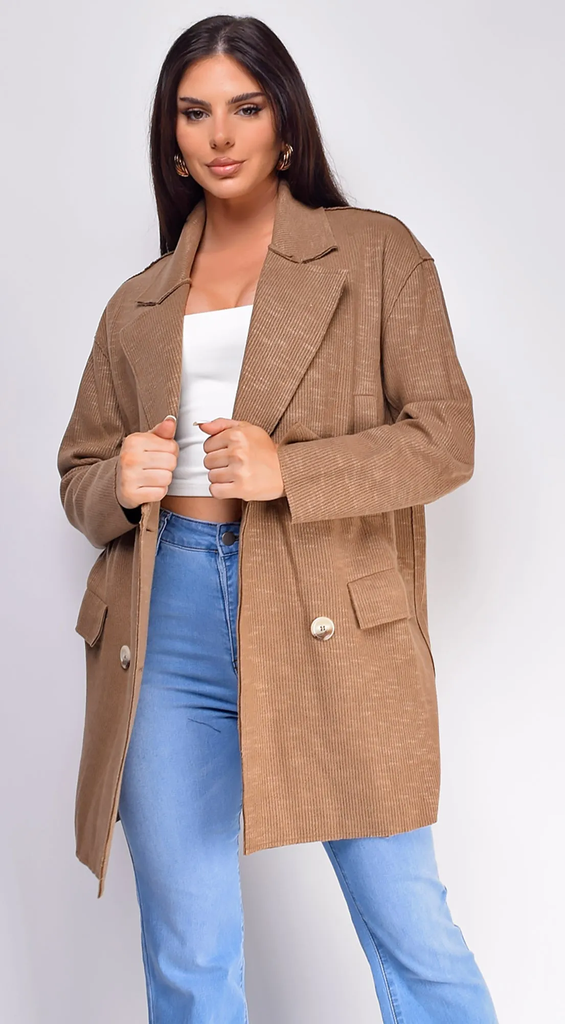 Sandro Double-Breasted Midi Coat - Brown