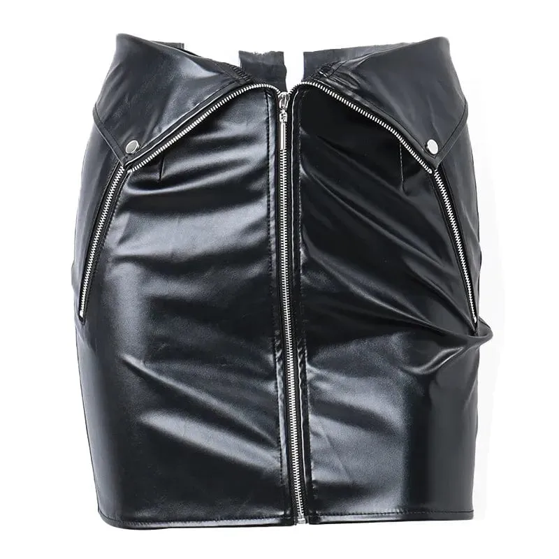 Sexy High-Waist PU Leather Skirt - Multi-Zipper Mini Skirt for Women's Streetwear Style