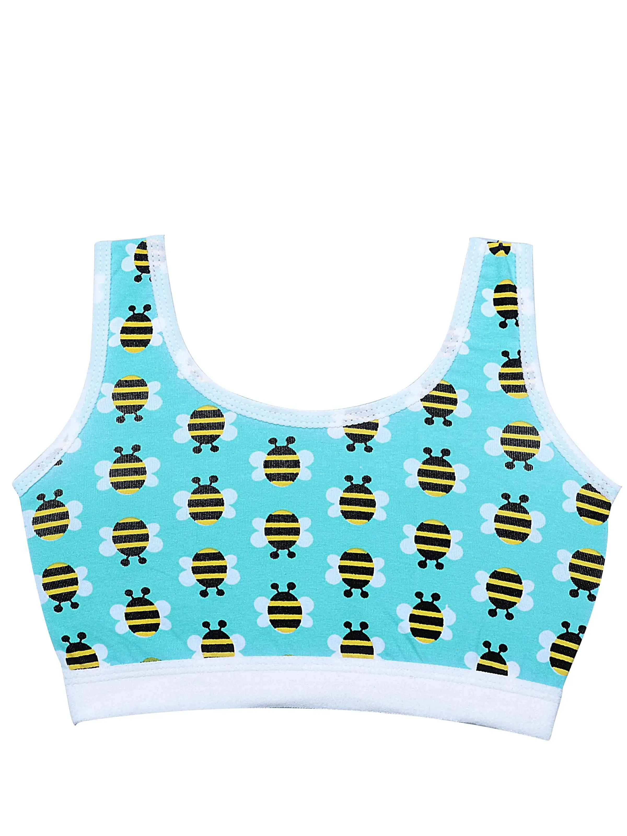 Single-Layer Broad Strap Cotton Workout Bra | Non-Padded | Bee Printed Bra