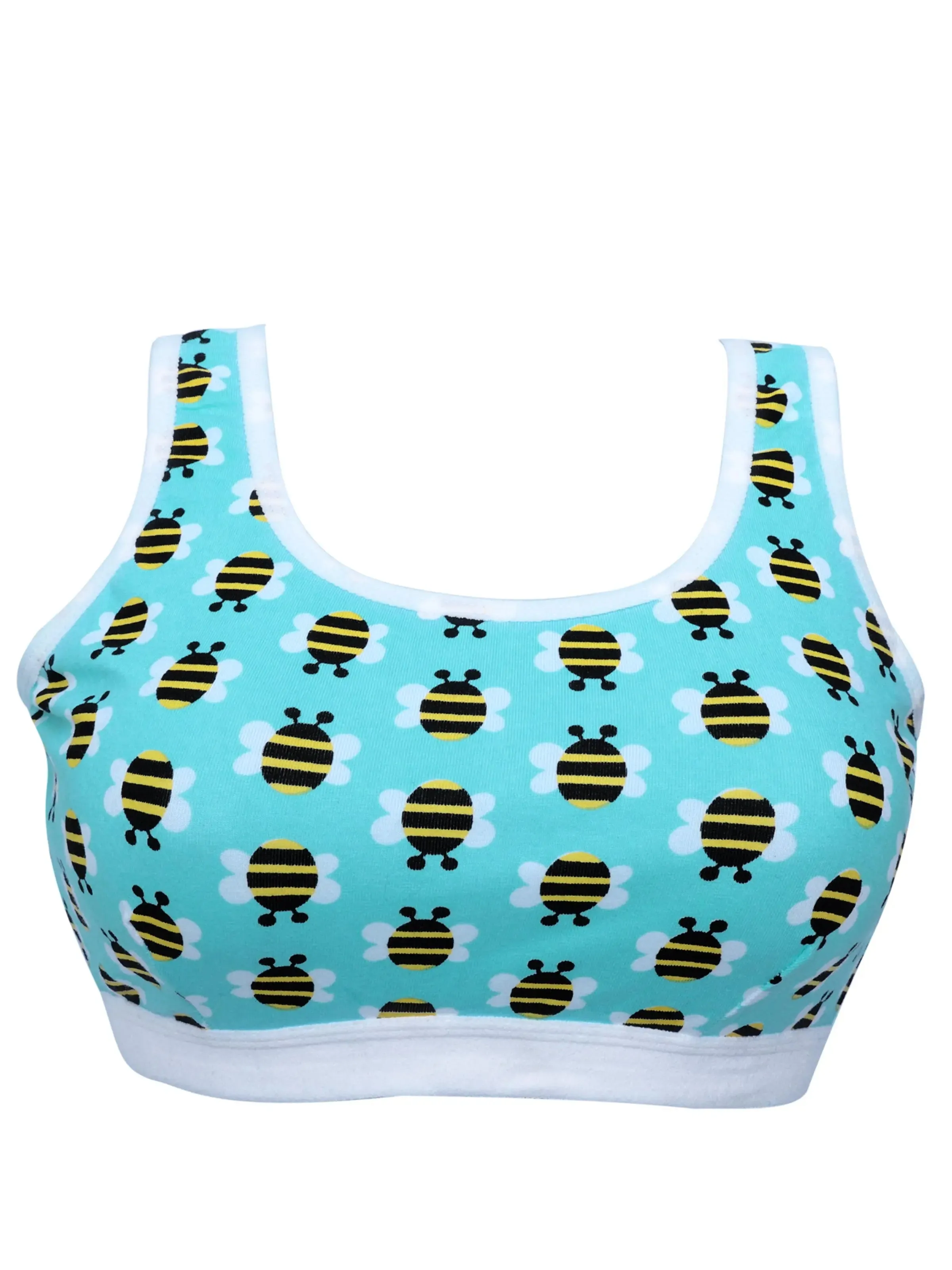 Single-Layer Broad Strap Cotton Workout Bra | Non-Padded | Bee Printed Bra