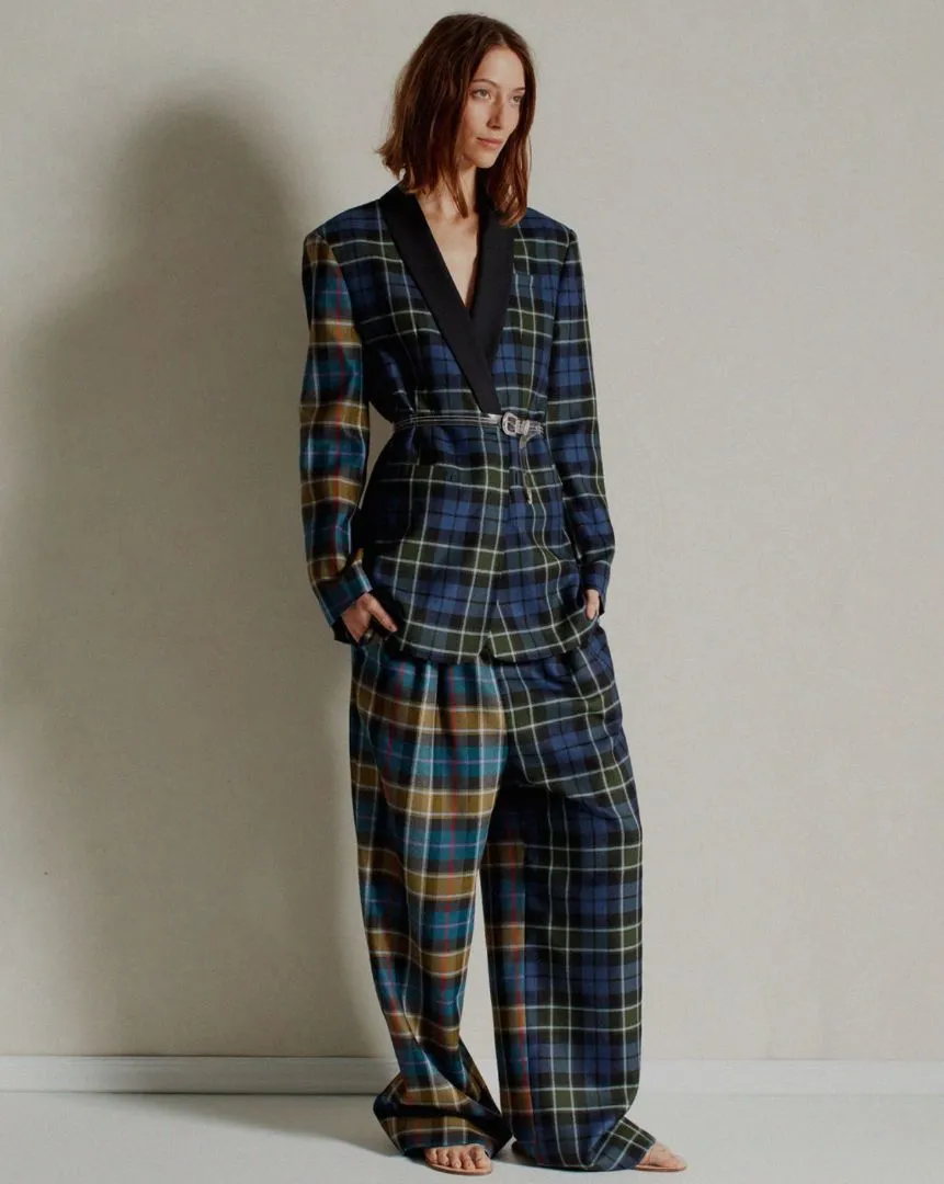 Tibi prefall '18 'stella' plaid wool wide leg pants, blue, green & multi, 6