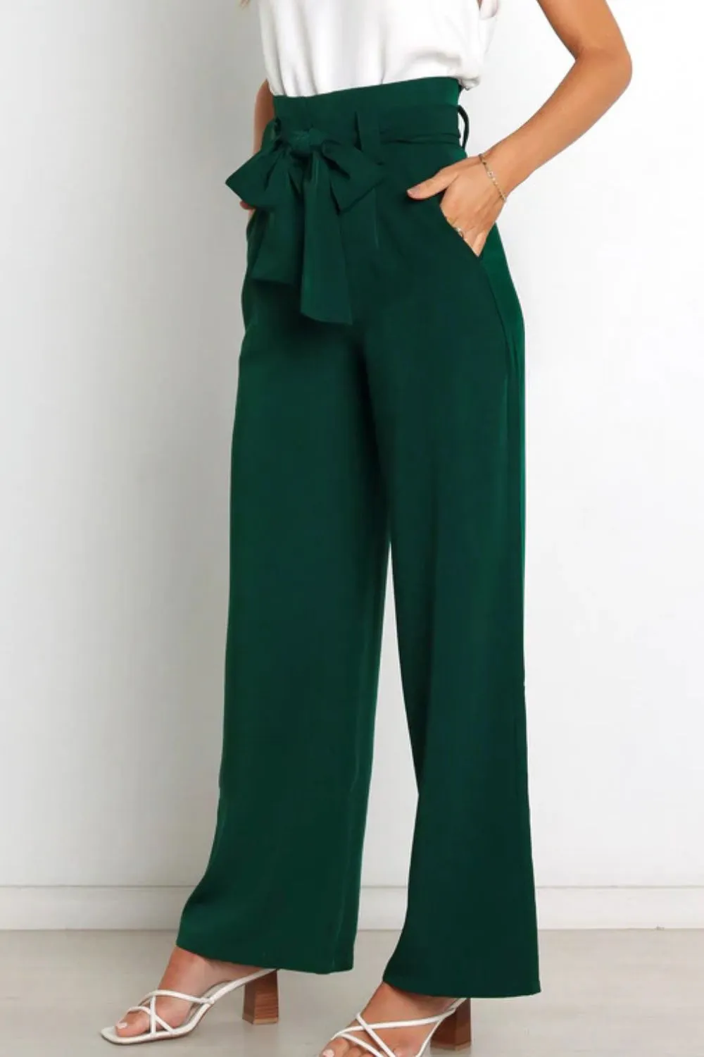 Tie Front Paperbag Wide Leg Pants