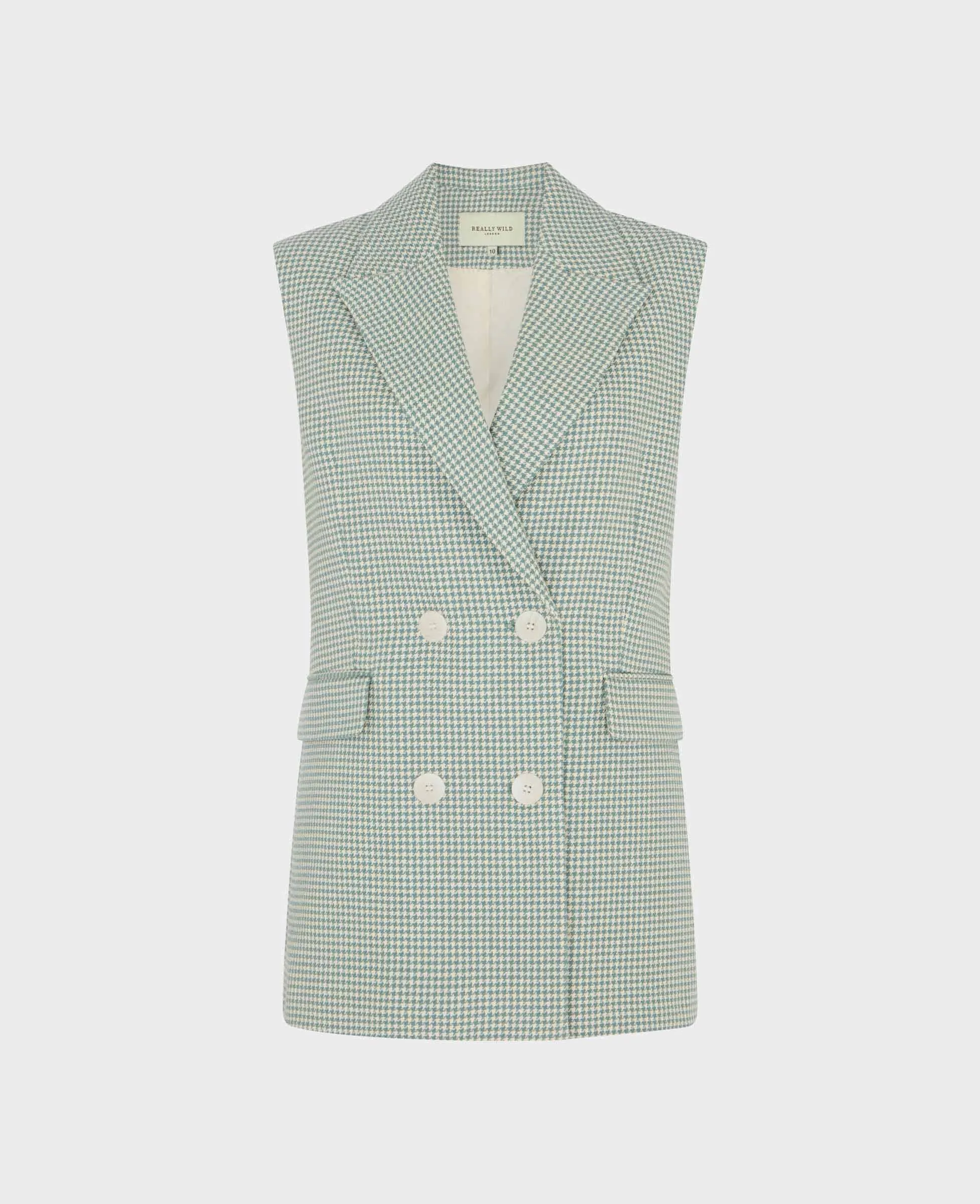 Trinity Cotton Silk Blend Houndstooth Sleeveless Jacket