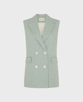 Trinity Cotton Silk Blend Houndstooth Sleeveless Jacket