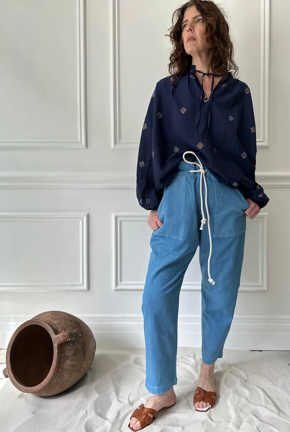 Two NY - Paperbag Drawstring Pants in Indigo