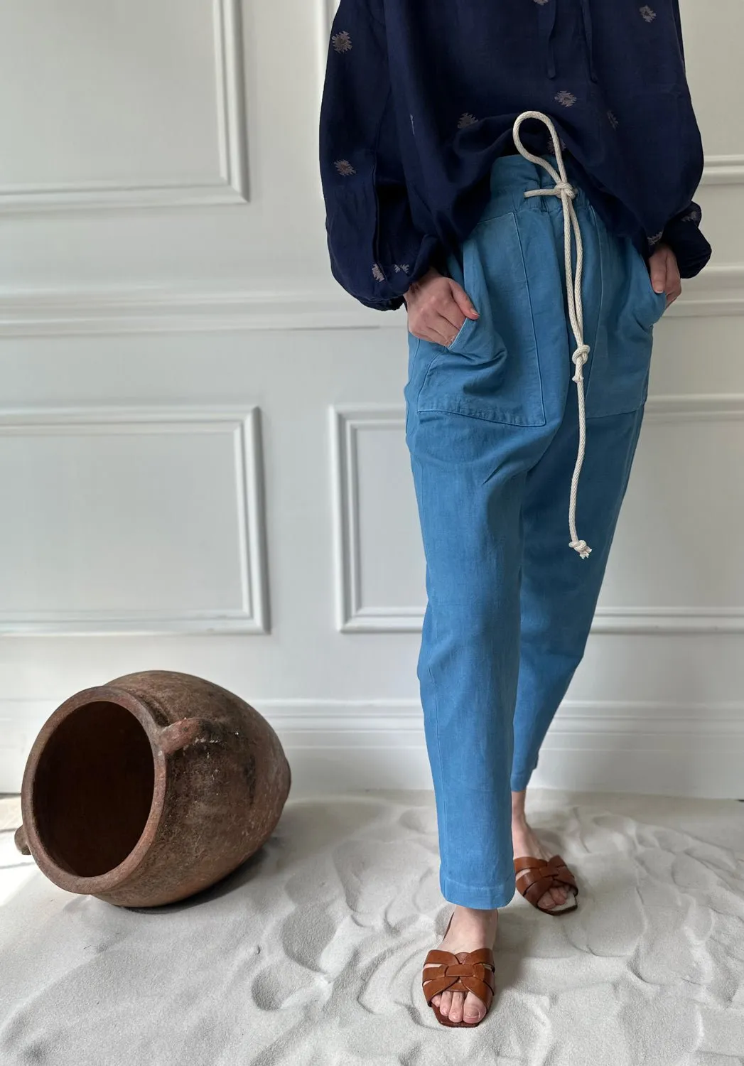 Two NY - Paperbag Drawstring Pants in Indigo