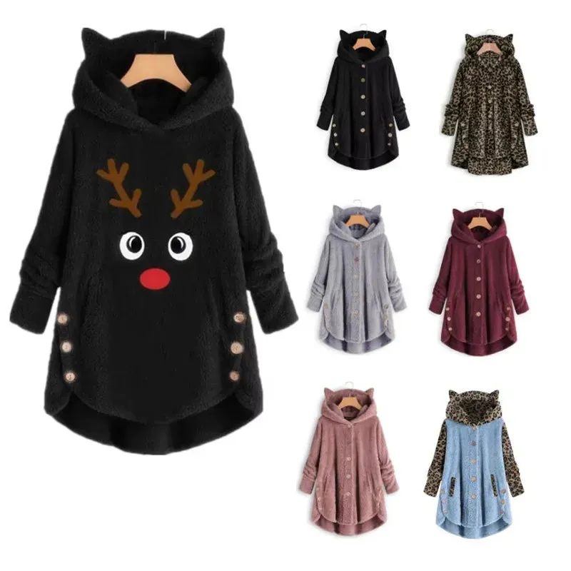 Ugly Christmas Sweater for Women Plus Size Winter Coats Warm Hood Jumper Large Parkas Jacket 2024 Woman Black Grey Parka 5xl 4xl