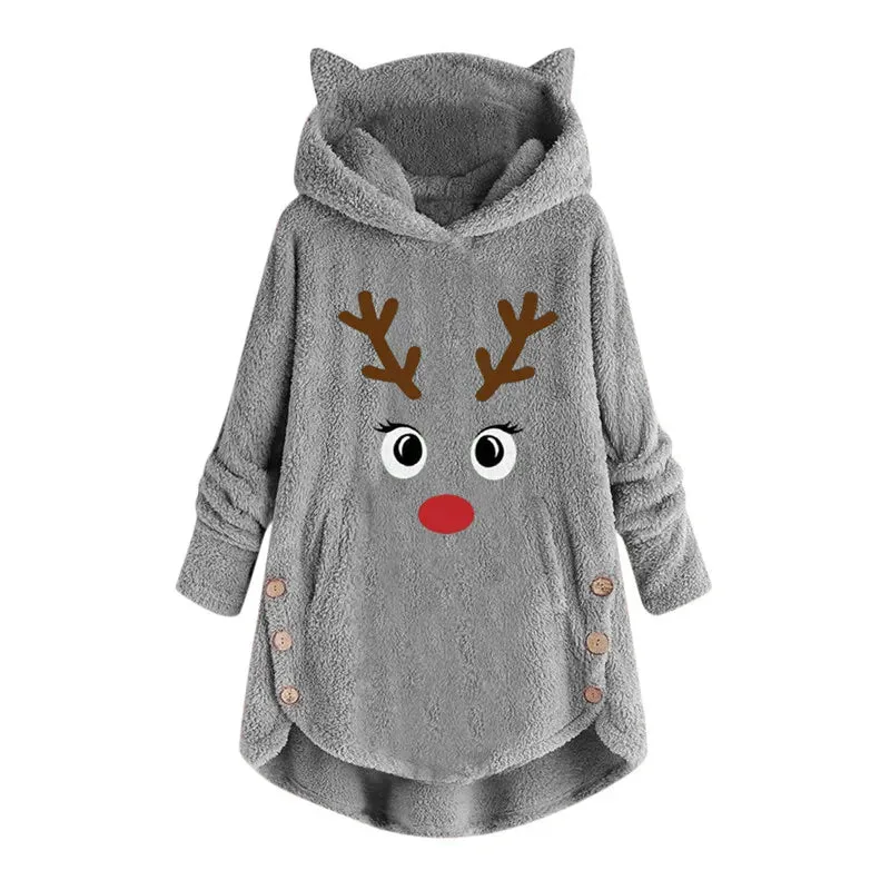 Ugly Christmas Sweater for Women Plus Size Winter Coats Warm Hood Jumper Large Parkas Jacket 2024 Woman Black Grey Parka 5xl 4xl