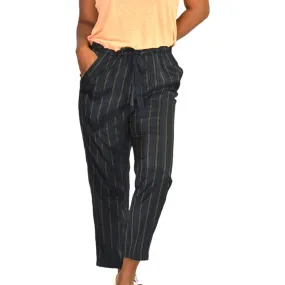 Vince Regiment Trouser Pant Paperbag Waist Striped Cropped Drawstring Size Small