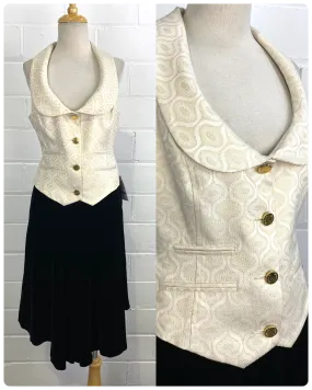 Vintage Y2K Cream & Gold Metallic Vest/ Waistcoat with Ogee Pattern, New With Tags, Med