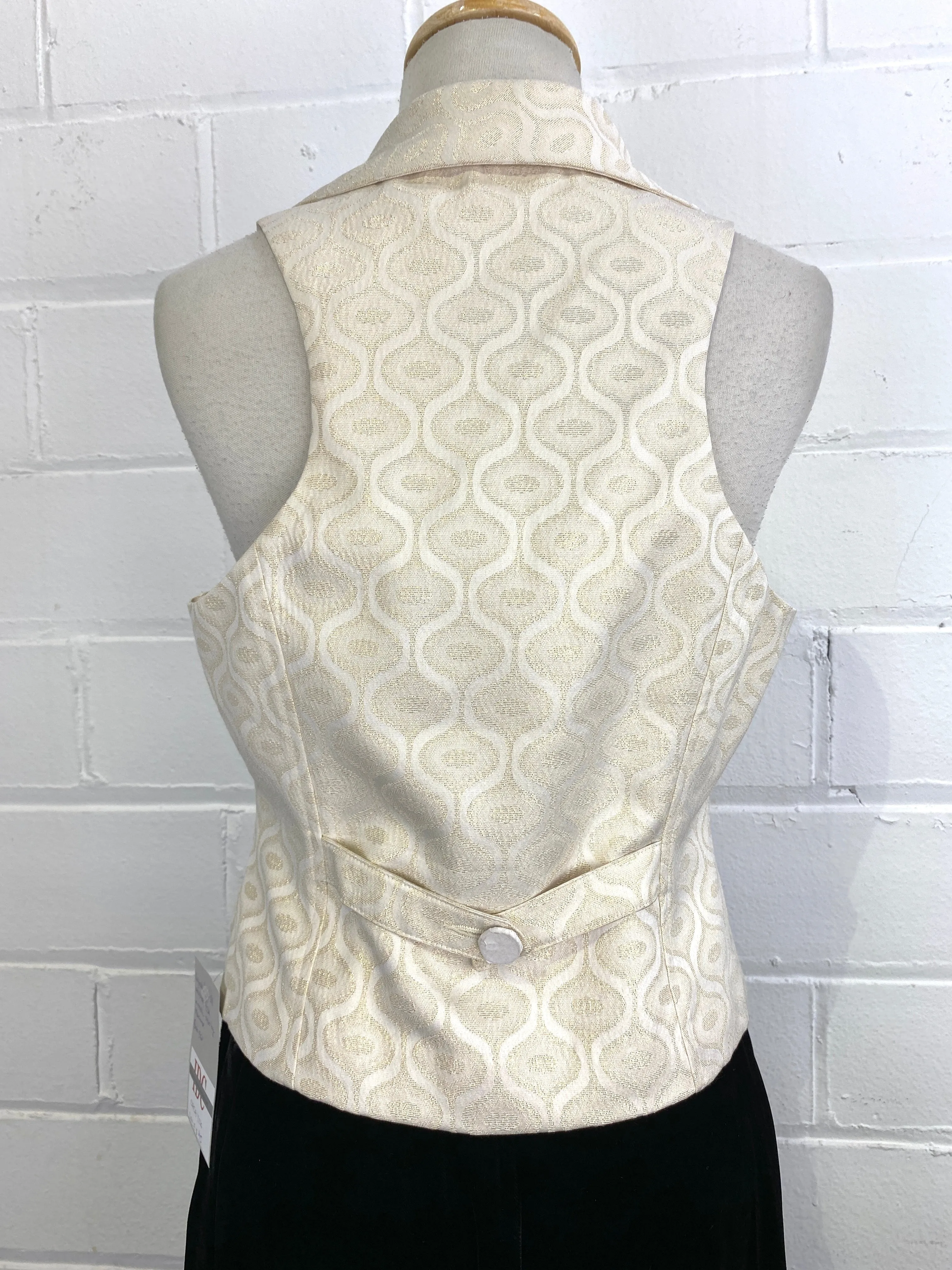 Vintage Y2K Cream & Gold Metallic Vest/ Waistcoat with Ogee Pattern, New With Tags, Med